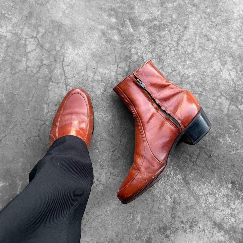 Vintage Florsheim Orange Side Zip Leather Ankle Dress Cowboy Western dress boots